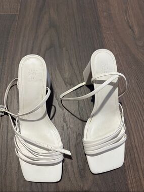 H&M White Strappy Square-Toe Block Heels
